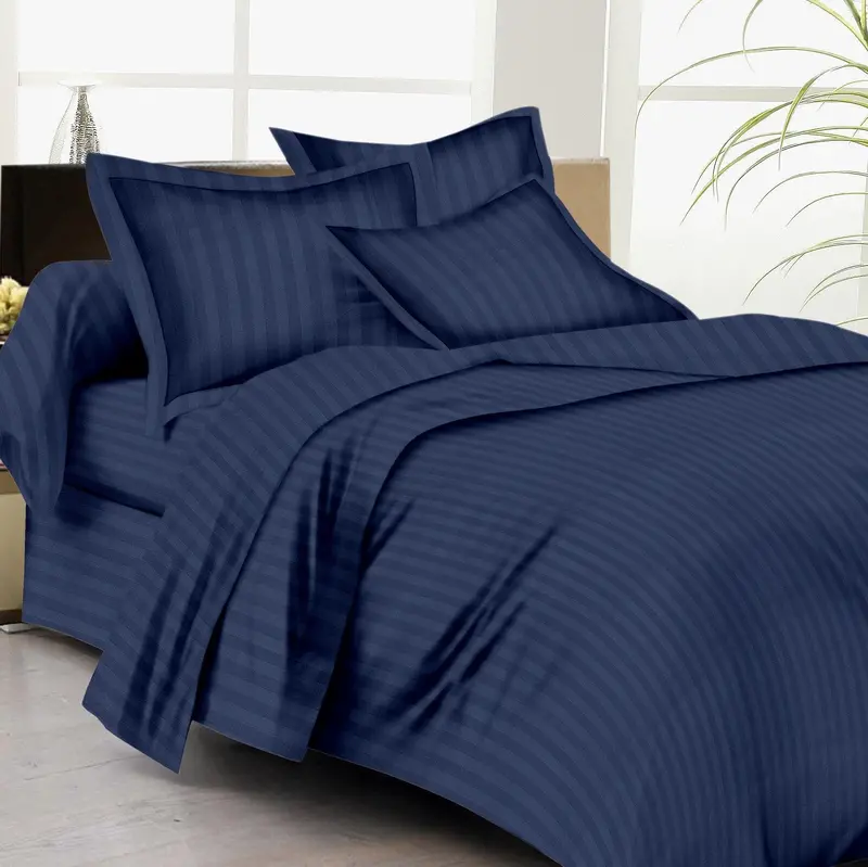 300-Thread Count Striped Bed Sheets – Deep Navy 1