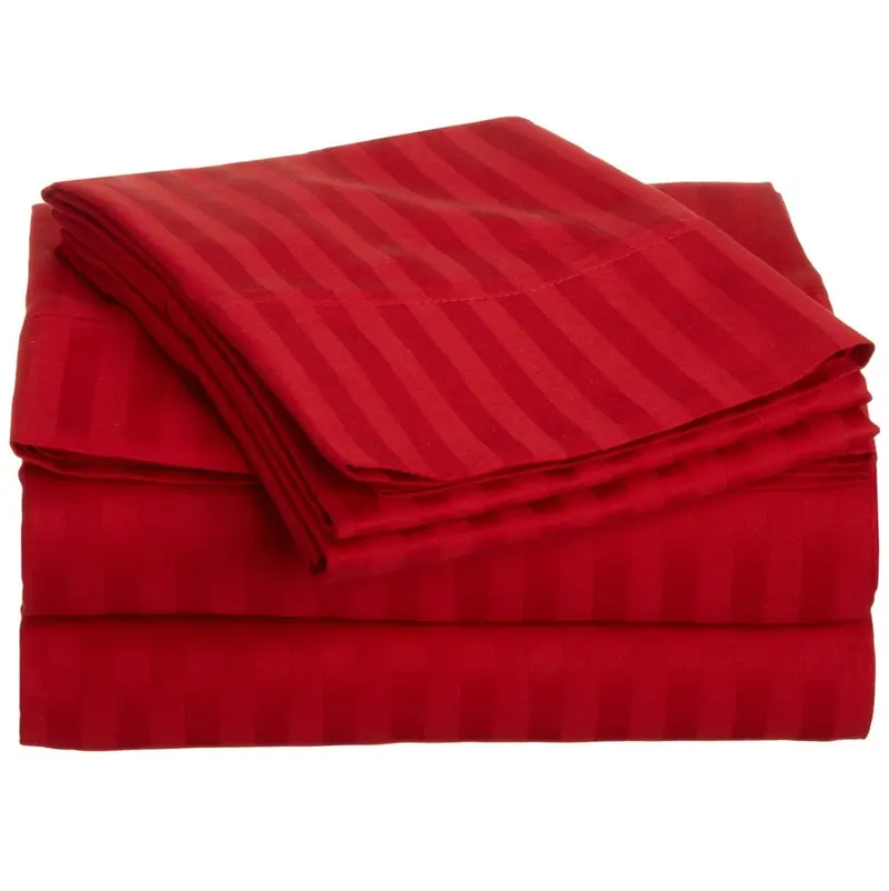 300-Thread Count Striped Bed Sheets – Vibrant Red 1
