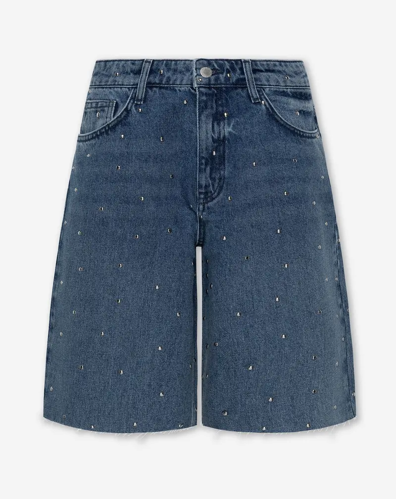 All-Over Stud-Detail Denim Jorts In Washed Blue 1