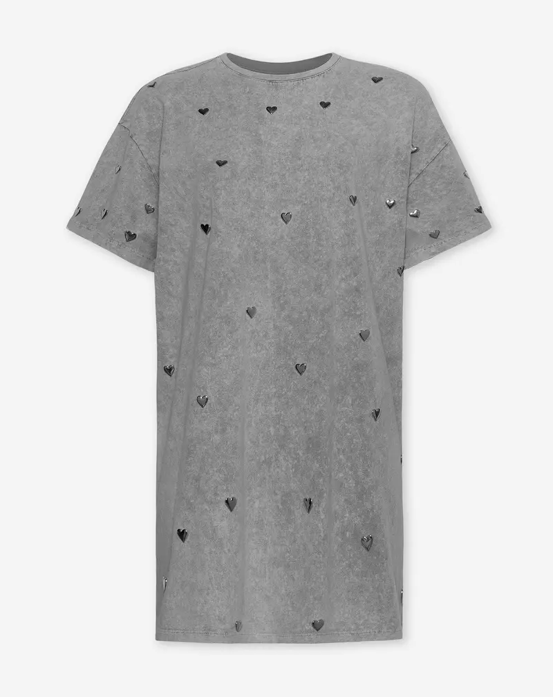 Allover Heart-Stud Tee Dress – Light Acid Gray 1