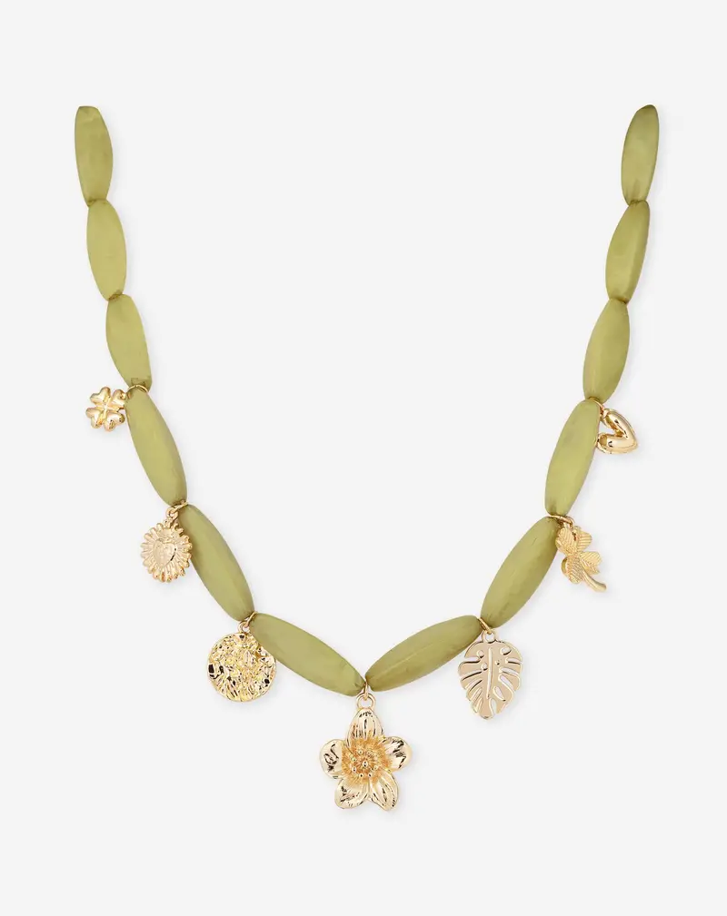 Anouk Olive Green Charm Bead Necklace With Adjustable Chain 1