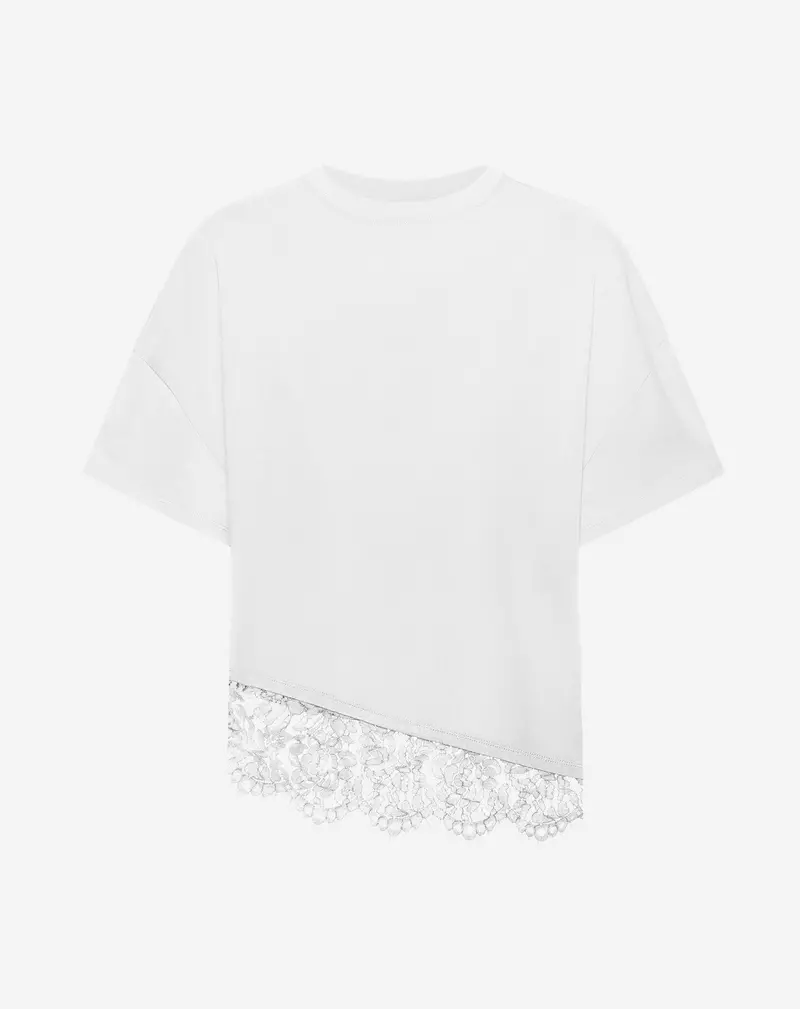Asymmetrical Lace-Hem Tee In Cream 1