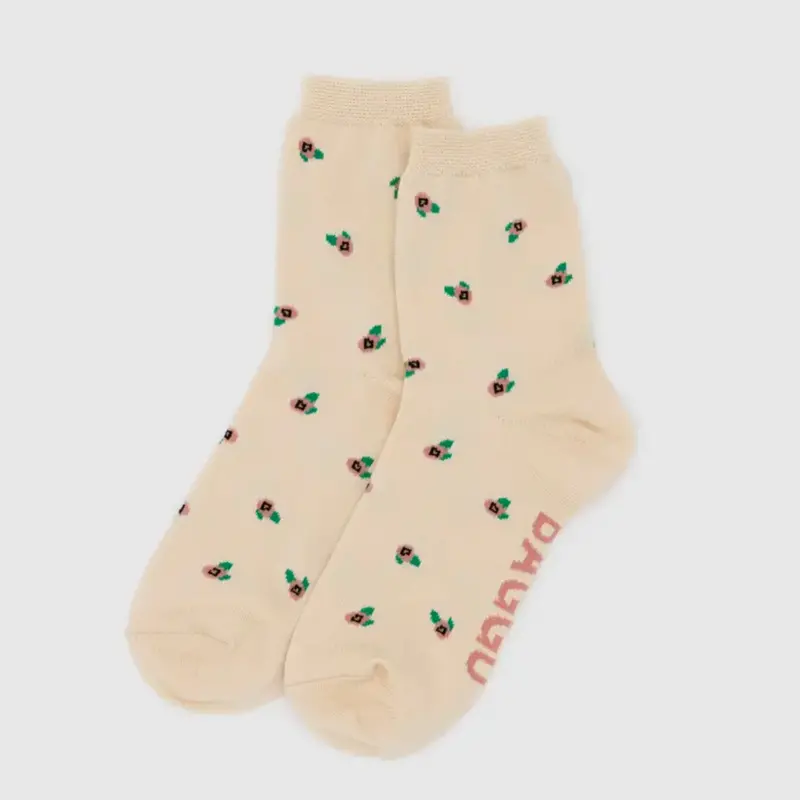 Baggu Cream Rosette Crew Socks – Textured Knit Pair 1
