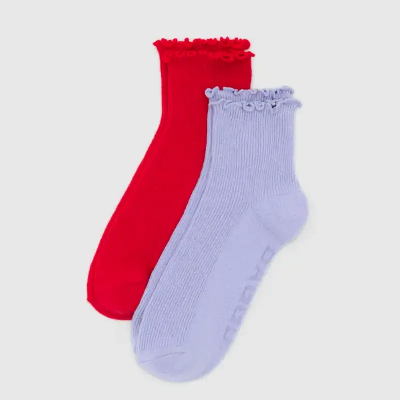 Baggu Lettuce Edge Sock Set – Lavender & Red Ruffled Two-Pack 1