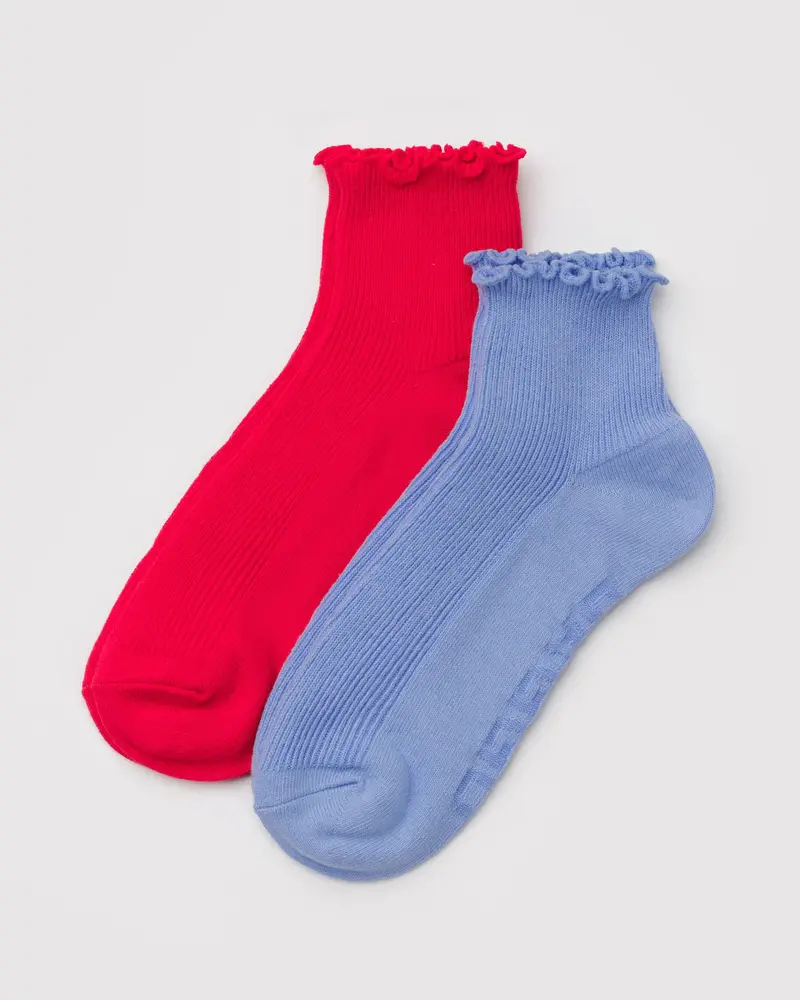 Baggu Lettuce Edge Sock Set: Light Blue & Red – 2-Pack 1