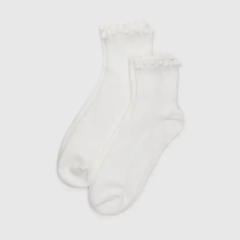 Baggu Lettuce Edge Socks – Crisp White Textured Pair With Ruffled Trim 1