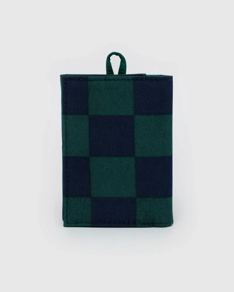 Baggu Navy Green Check Snap Wallet – Recycled Nylon Compact Organizer 1