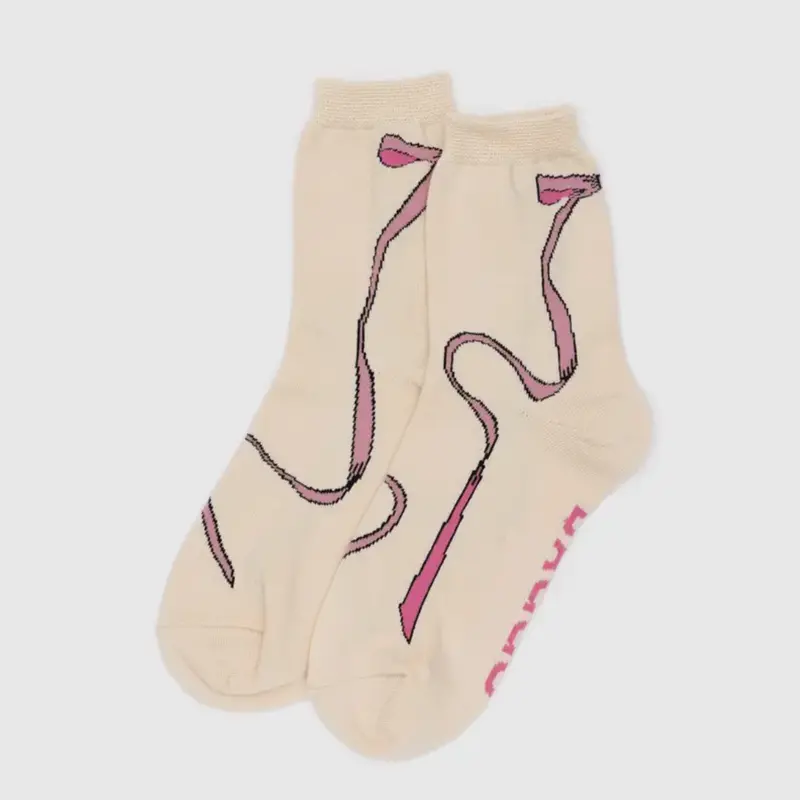 Baggu Pink Bow Detail Crew Socks – Playful Knit With Embellished Accent 1