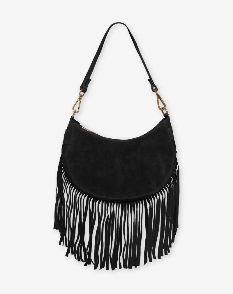 Black Fringed Suede Naomy Crossbody Bag 1