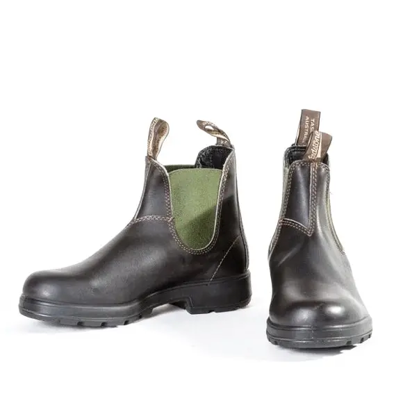 Blundstone 519 Chelsea Boots – Stout Brown With Olive Elastic Side Panels 1