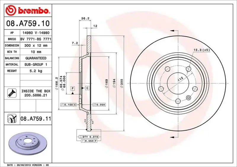 Brembo 08A75911C02 Premium Front Brake Rotor – High-Performance Disc 1