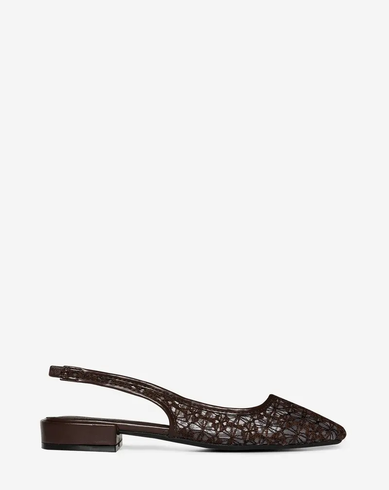 Brown Broderie Anglaise Slingback Flats 1