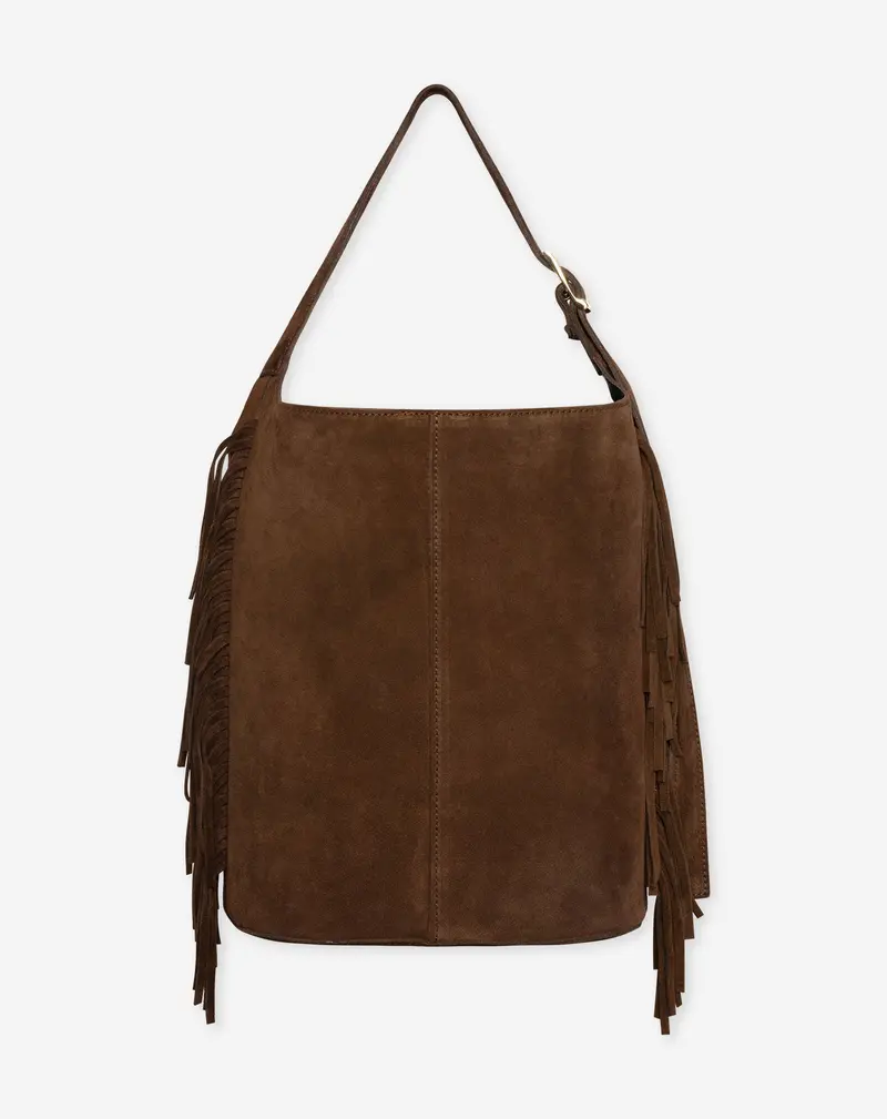 Brown Fringed Suede Crossbody Bag 1