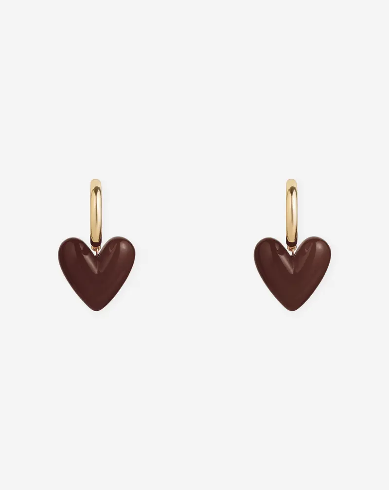 Brown Heart-Shaped Hoop Earrings With Enamel Detail 1