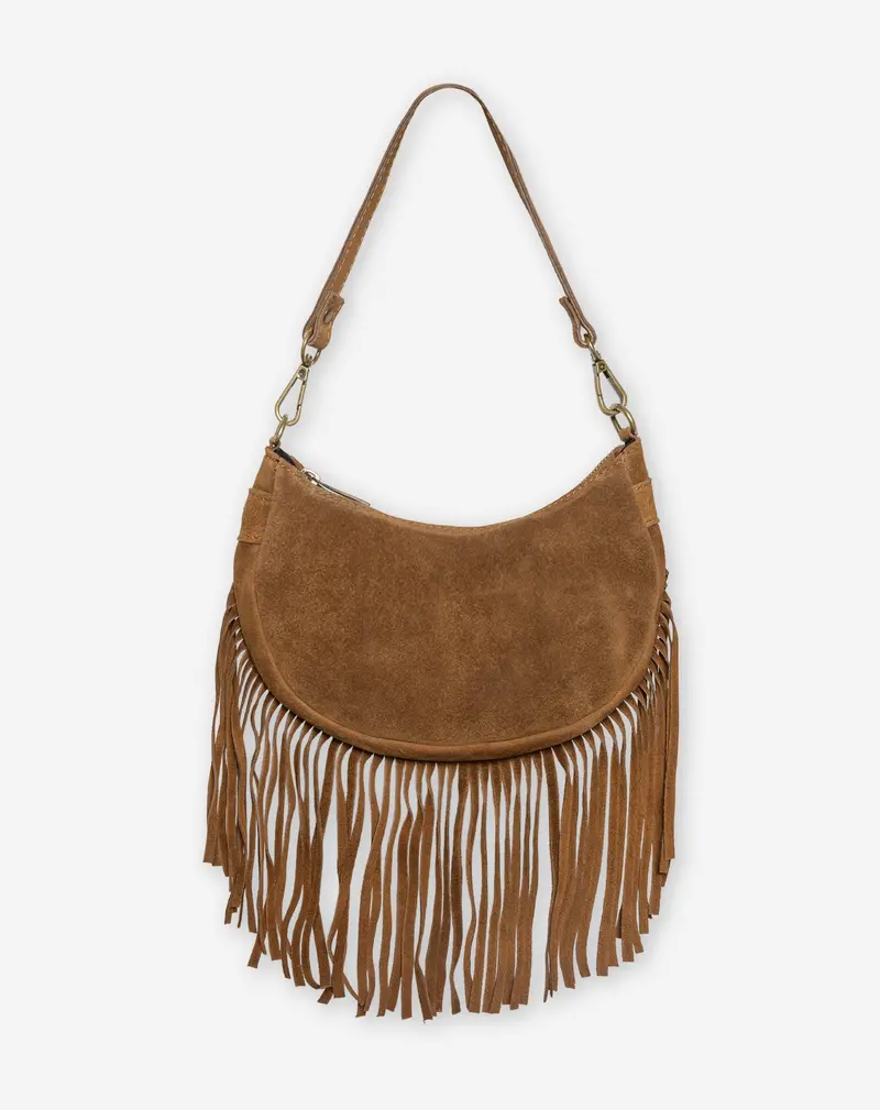 Camel Fringed Suede Naomy Crossbody Bag 1
