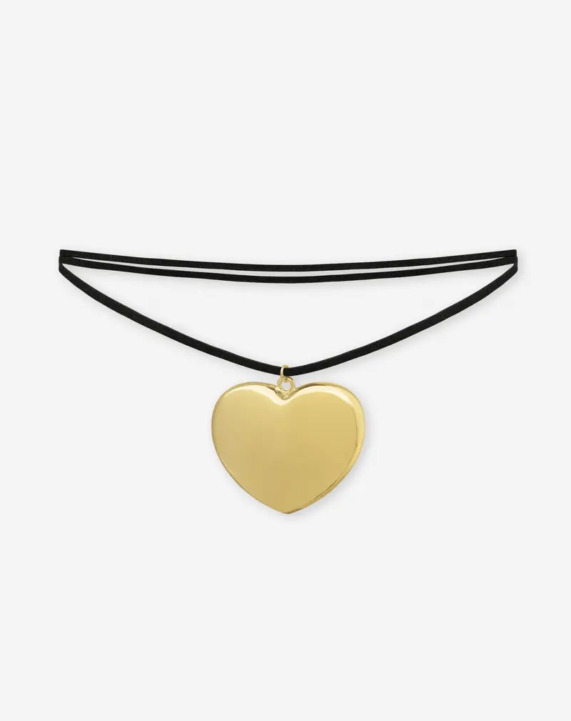 Cord Choker Necklace With Oversized Heart Pendant – Adjustable Fit 1