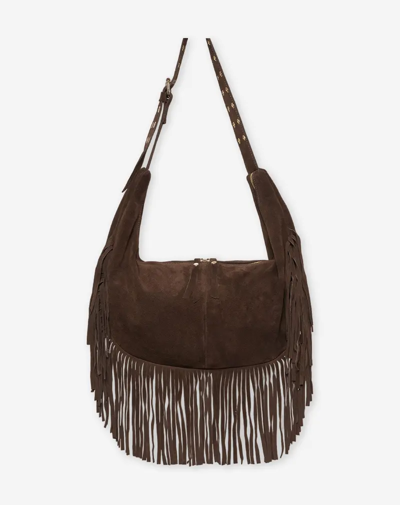 Dark Brown Fringed Suede Crossbody Bag – Livia 1