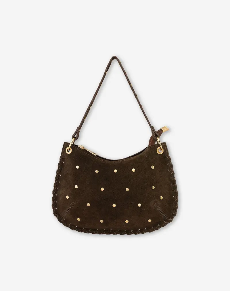 Dark Brown Studded Suede Crossbody Bag 1
