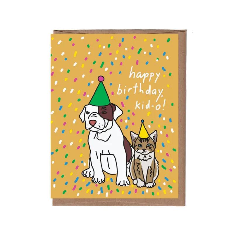 Dog, Cat & Kid-O Birthday Card – La Familia Green 1