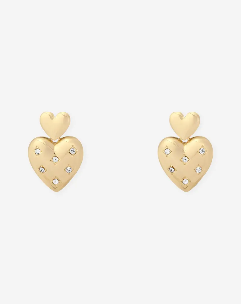 Double Heart Stud Earrings With Diamond Accents 1