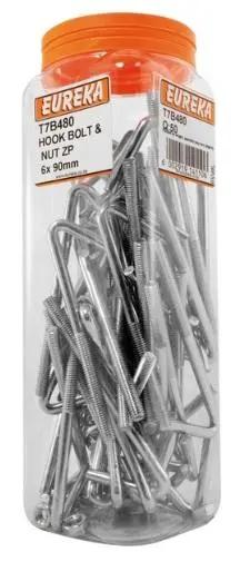 Eureka Zinc-Plated Hook Bolt And Nut Set – 6Mm × 90Mm (50-Pack) 1