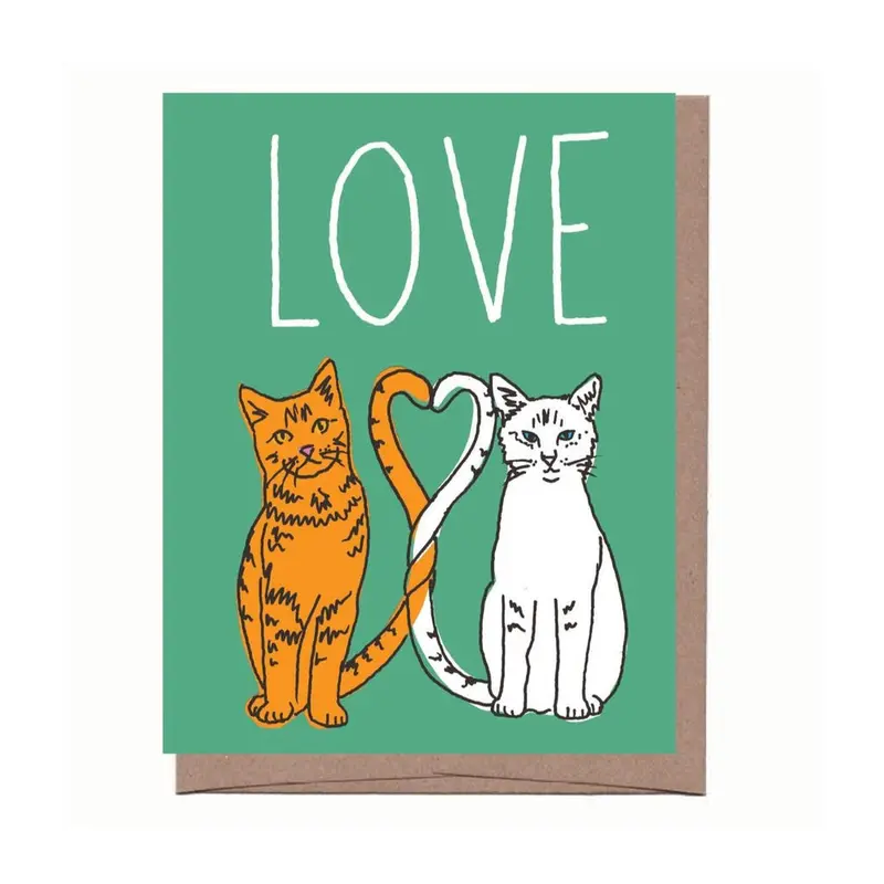 Heart-Shaped Cats Greeting Card – La Familia Green 1