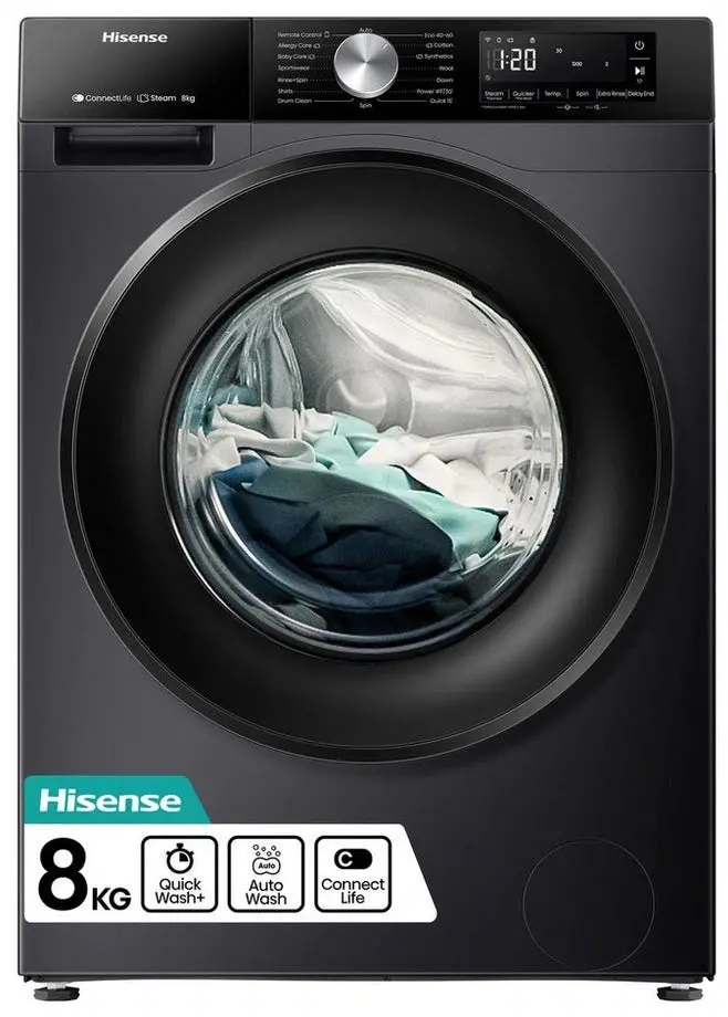 Hisense Wf3S8043Bb3 8Kg Front-Load Washer – 1400 Rpm Spin, Energy Class A, Black 1