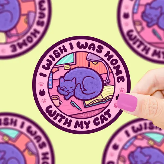 Home With My Cat Illustrated Sticker – Turtle'S Soup 1
