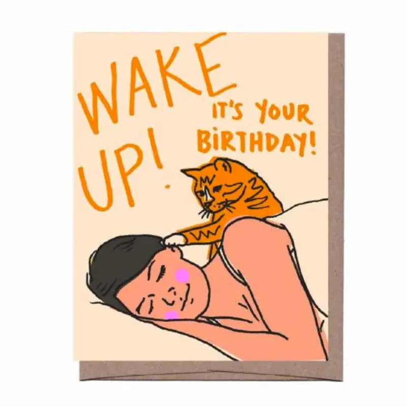 La Familia Green 'Wake Up Cat' Illustrated Birthday Card 1
