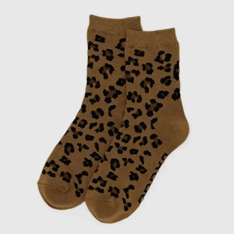 Leopard Print Crew Socks – Baggu Stylish Cotton Blend 1