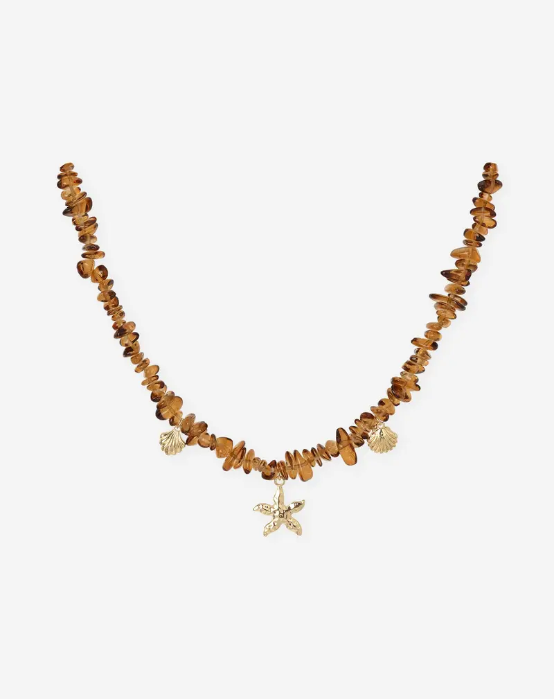 Light Brown Multi-Tone Beaded Necklace With Gold Accents 1