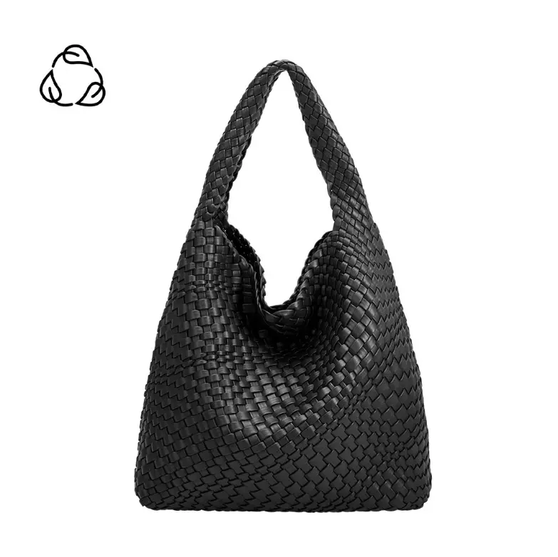 Melie Bianco Johanna Vegan Leather Hobo Bag – Woven Black 1