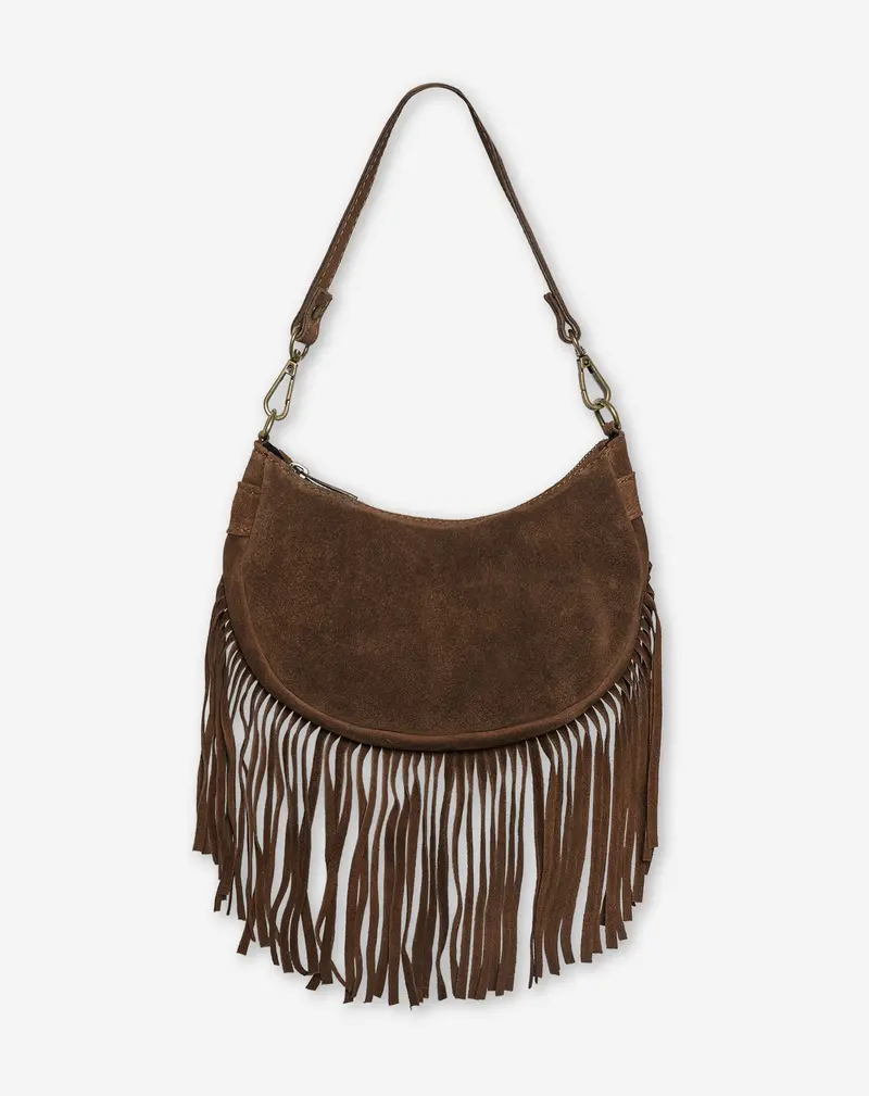 Naomy Brown Fringe Suede Crossbody Bag 1
