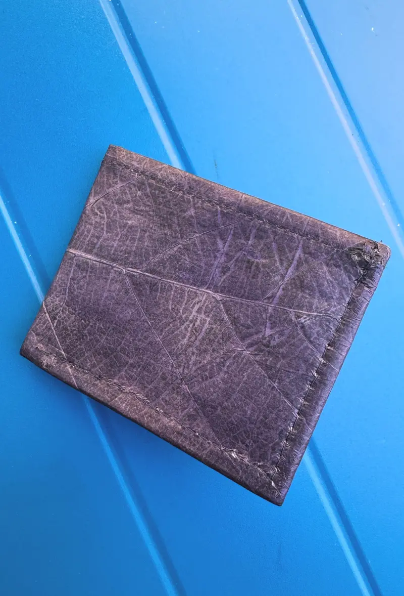 Navy Bifold Wallet Featuring Fallen Leaves Design 1