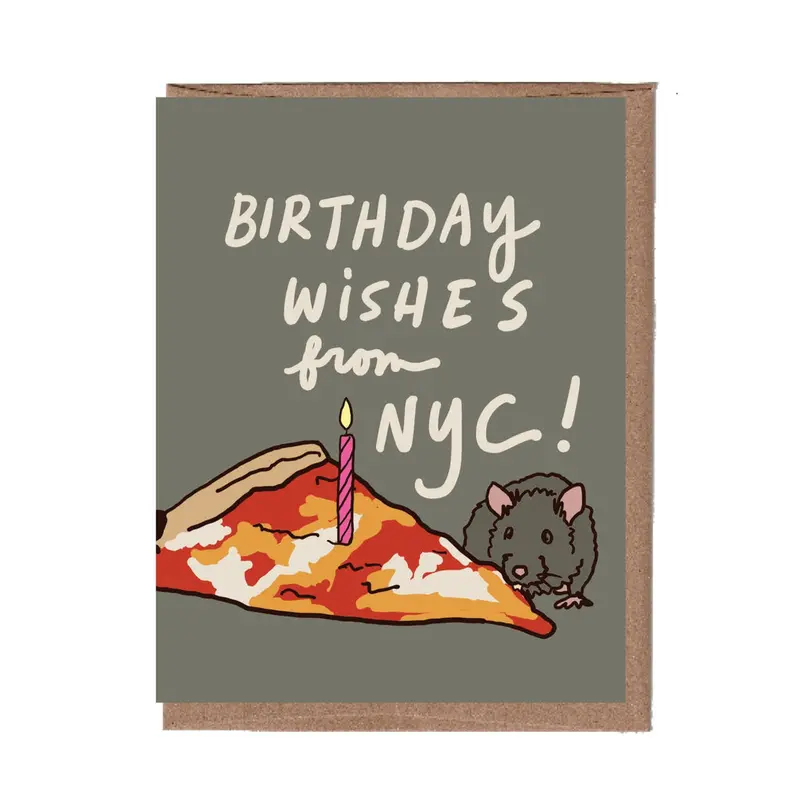 Nyc Pizza Rat Humor Birthday Card – La Familia Green Urban Illustration 1