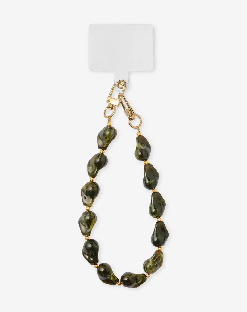 Olive Green Colored Bead Telephone Cord Necklace 1