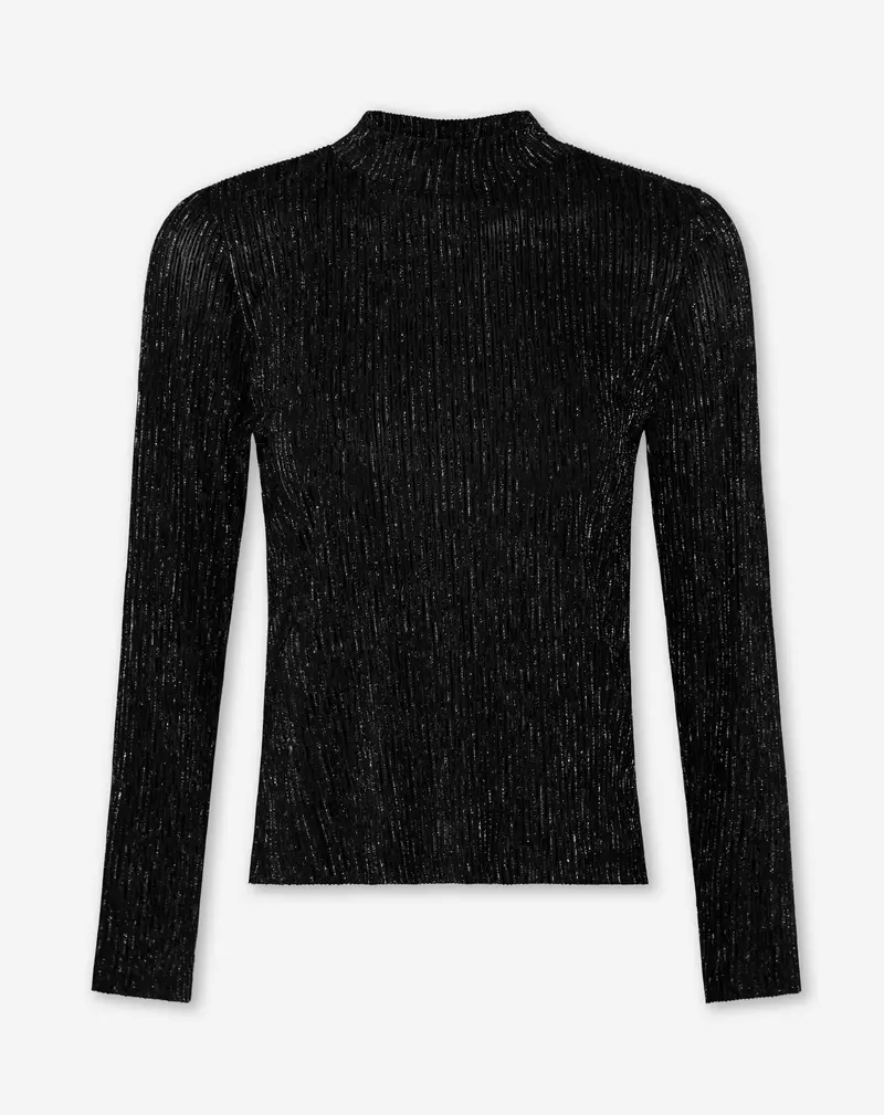 Plissé Lurex Collar Top In Zwart 1