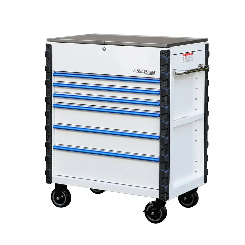 Pro Series 36" Gloss White Mechanics Cart With Blue Accents 1