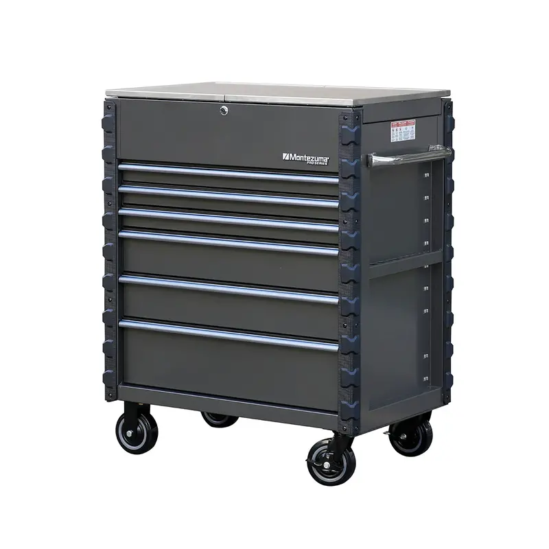 Pro Series 36" Metallic Gray Mechanics Cart With Blue Accents 1