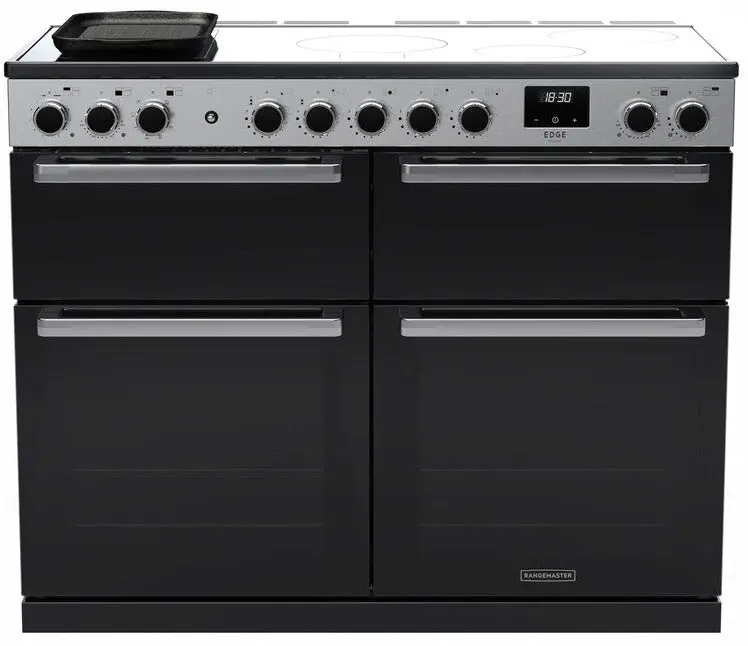 Rangemaster Edge Deluxe Bc Eddlb110Eigblk/Cm1 110Cm Black Glass Induction Range Cooker With Chrome Details 1