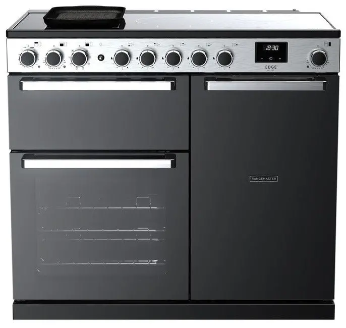 Rangemaster Edge Deluxe Eddl100Eigblk/Cm1 100Cm Black Glass Induction Range Cooker With Chrome Accents 1