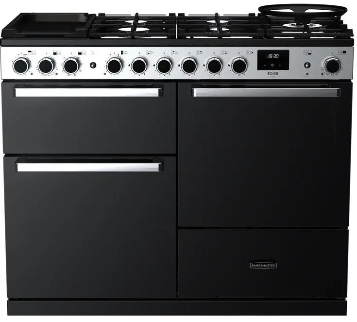 Rangemaster Edge Deluxe Oc Eddlo110Dfgblk/Cm1 110Cm Black Glass Dual Fuel Range Cooker With Chrome Trim 1