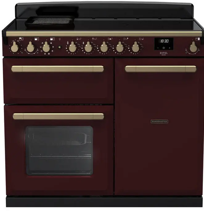 Rangemaster Estel Deluxe 100Cm Induction Range Cooker In Bordeaux With Antique Brass Trim 1