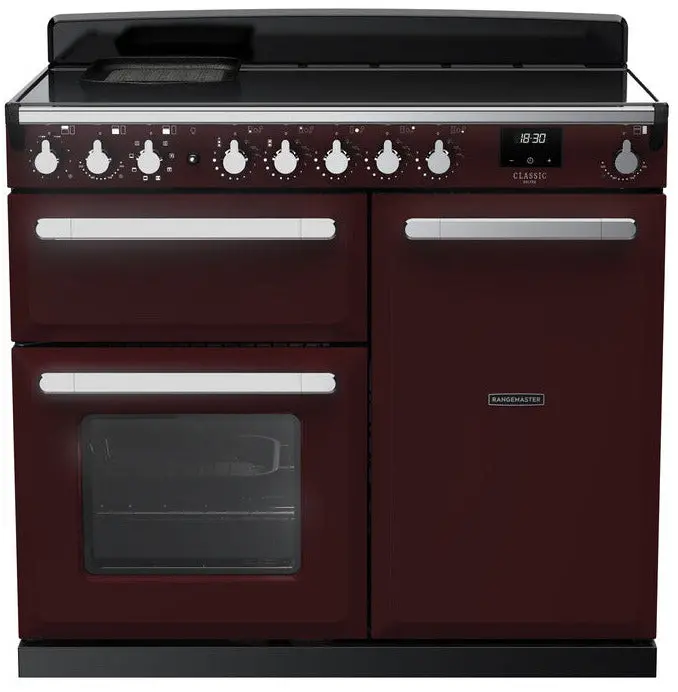 Rangemaster Estel Deluxe 100Cm Induction Range Cooker In Bordeaux With Chrome Trim 1