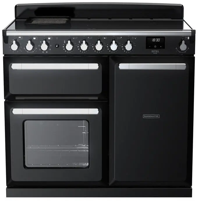 Rangemaster Estel Deluxe 100Cm Induction Range Cooker In Gloss Black With Chrome Trim 1