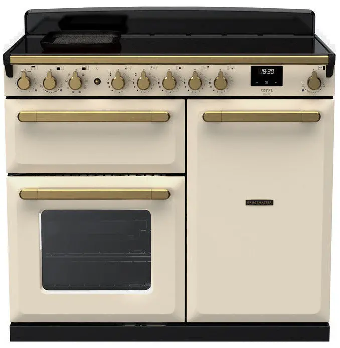 Rangemaster Estel Deluxe 100Cm Induction Range Cooker In Pale Cream With Antique Brass Trim 1