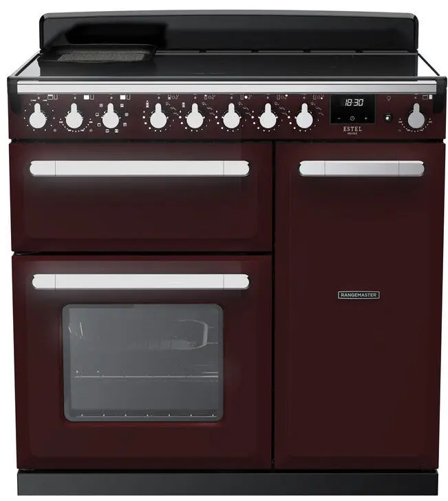 Rangemaster Estel Deluxe 90Cm Induction Range Cooker – Bordeaux Red With Chrome Trim 1