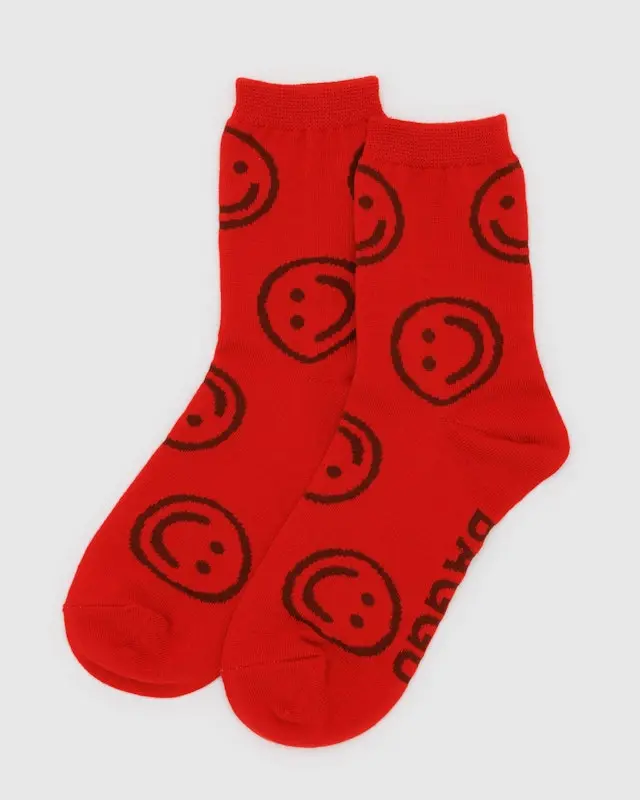 Red Happy Crew Socks – Baggu Cotton Blend 1