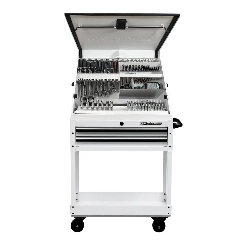 White Triangle Toolbox & 2-Drawer Utility Cart Combo (30" × 15", 31") 1