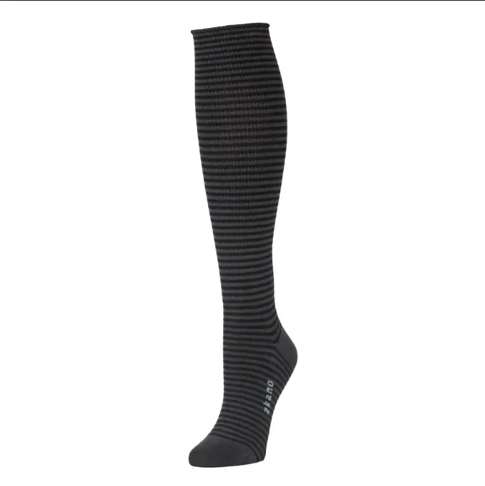 Zkano Women'S Black Pinstripe Roll-Top Knee-High Socks 1